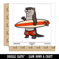 Surfer Otter with Surfboard Shaka Hand Waterproof Vinyl Phone Tablet Laptop Water Bottle Car Window Bumper Decal Sticker Set - 5 Pack