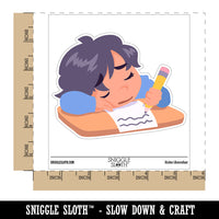 Tired Sleeping Child Doing Homework Waterproof Vinyl Phone Tablet Laptop Water Bottle Car Window Bumper Decal Sticker Set - 5 Pack