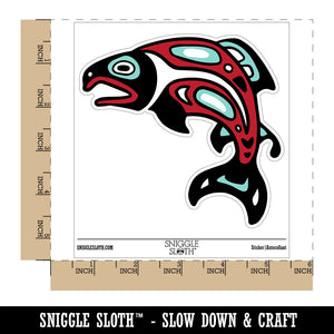 Tribal Native American Salmon Fish Totem Waterproof Vinyl Phone Tablet Laptop Water Bottle Car Window Bumper Decal Sticker Set - 5 Pack