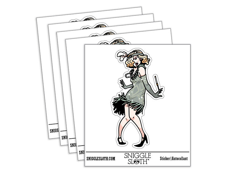 Water Bottle Sticker Set 1920's Vintage Flapper Dancing Woman Dress Cute Waterproof Vinyl Stickers Pack Decal, Skateboard, Laptop, Car, Window, Bumper - 5 Pack
