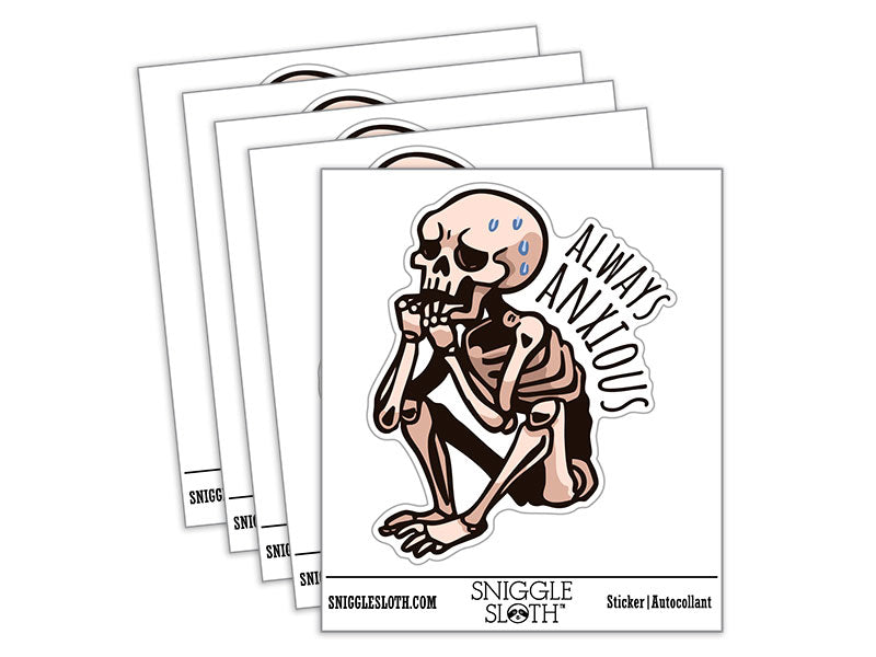 Water Bottle Sticker Set Always Anxious Skeleton Nervous Sitting Cute Waterproof Vinyl Stickers Pack Decal, Skateboard, Laptop, Car, Window, Bumper - 5 Pack