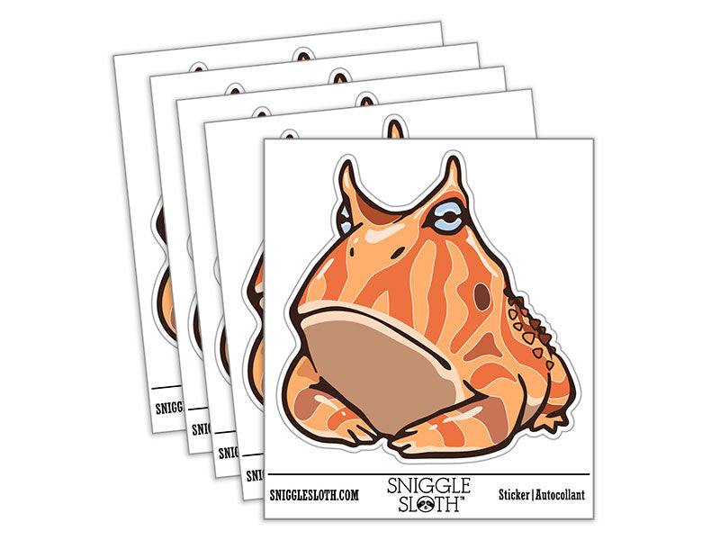 Water Bottle Sticker Set Amazonian Horned Frog Grumpy Orange Surinam Cute Waterproof Vinyl Stickers Pack Decal, Skateboard, Laptop, Car, Window, Bumper - 5 Pack