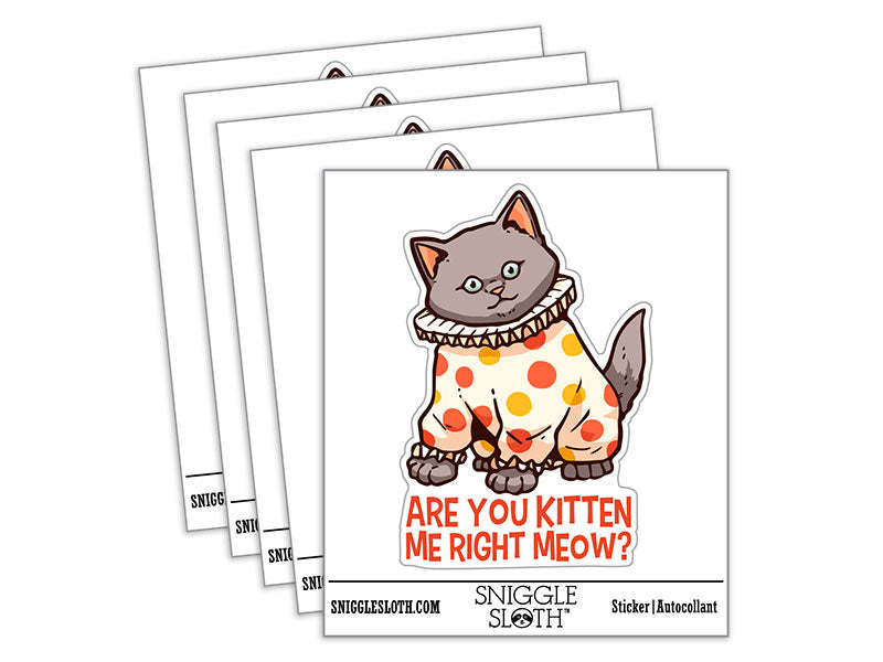 Water Bottle Sticker Set Are You Kitten Me Right Meow Clown Cat Cute Waterproof Vinyl Stickers Pack Decal, Skateboard, Laptop, Car, Window, Bumper - 5 Pack