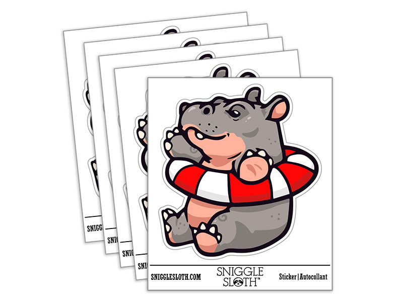 Water Bottle Sticker Set Baby Hippo in Lifesaver Life Preserver Cute Waterproof Vinyl Stickers Pack Decal, Skateboard, Laptop, Car, Window, Bumper - 5 Pack