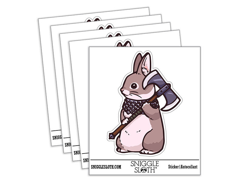 Water Bottle Sticker Set Battle Bunny Rabbit with Axe and Scale Armor Cute Waterproof Vinyl Stickers Pack Decal, Skateboard, Laptop, Car, Window, Bumper - 5 Pack