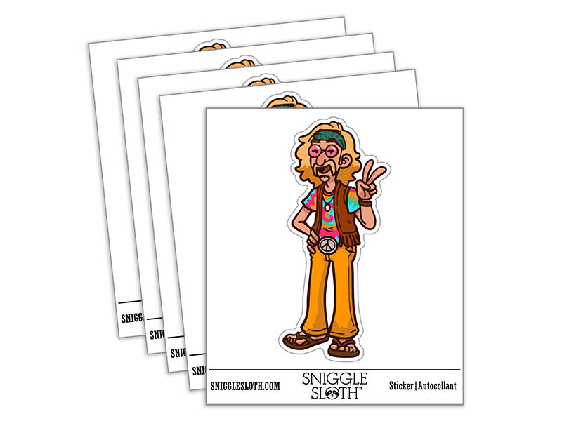 Water Bottle Sticker Set Boho Hippie Hippy Man Tie Dye Counter Culture Cute Waterproof Vinyl Stickers Pack Decal, Skateboard, Laptop, Car, Window, Bumper - 5 Pack
