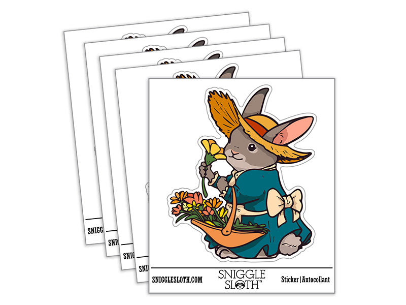Water Bottle Sticker Set Bunny Rabbit Flower Basket Dress Sun Hat Cute Waterproof Vinyl Stickers Pack Decal, Skateboard, Laptop, Car, Window, Bumper - 5 Pack