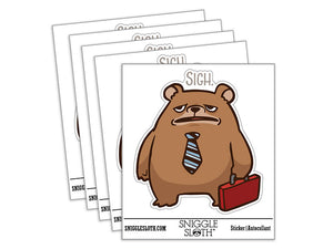 Water Bottle Sticker Set Burnout Business Bear Sigh Sad Tired Cute Waterproof Vinyl Stickers Pack Decal, Skateboard, Laptop, Car, Window, Bumper - 5 Pack