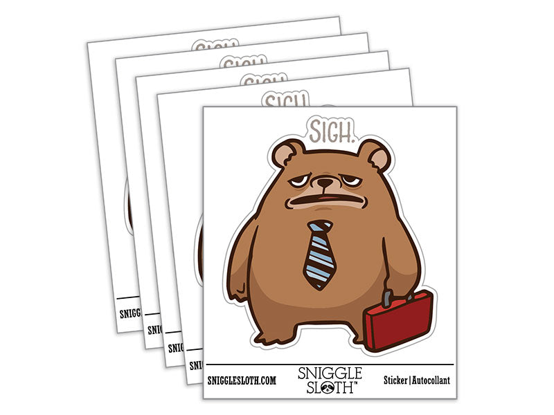 Water Bottle Sticker Set Burnout Business Bear Sigh Sad Tired Cute Waterproof Vinyl Stickers Pack Decal, Skateboard, Laptop, Car, Window, Bumper - 5 Pack
