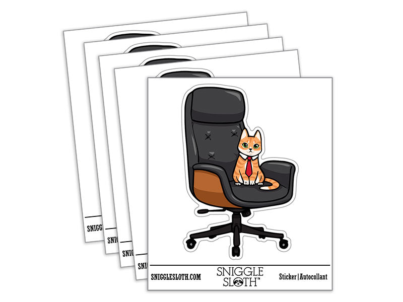 Water Bottle Sticker Set Business Cat In Executive Office Chair Cute Waterproof Vinyl Stickers Pack Decal, Skateboard, Laptop, Car, Window, Bumper - 5 Pack