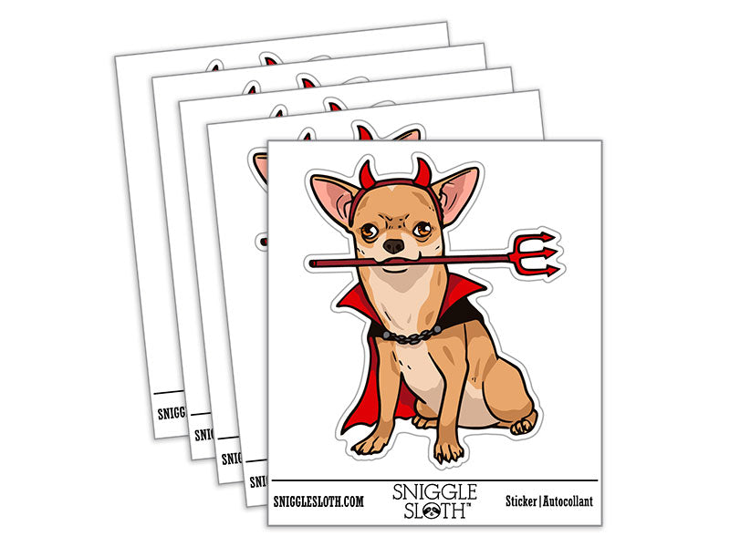 Water Bottle Sticker Set Chihuahua In Devil Costume Halloween Funny Cute Waterproof Vinyl Stickers Pack Decal, Skateboard, Laptop, Car, Window, Bumper - 5 Pack