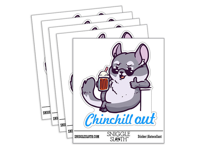 Water Bottle Sticker Set Cool Chinchilla Chill Out Cartoon Cute Waterproof Vinyl Stickers Pack Decal, Skateboard, Laptop, Car, Window, Bumper - 5 Pack