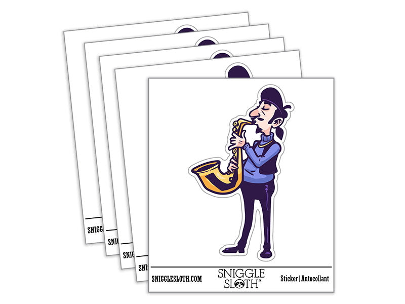 Water Bottle Sticker Set Cool Jazz Man Musician Playing Saxaphone Music Cute Waterproof Vinyl Stickers Pack Decal, Skateboard, Laptop, Car, Window, Bumper - 5 Pack