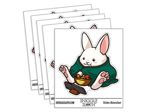 Water Bottle Sticker Set Cozy Bunny Rabbit Eating Snacks Watching Shows Cute Waterproof Vinyl Stickers Pack Decal, Skateboard, Laptop, Car, Window, Bumper - 5 Pack
