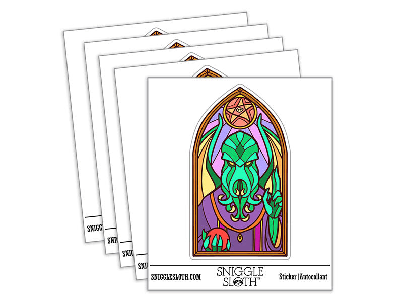 Water Bottle Sticker Set Cthulhu Stained Glass Horror Monster Lovecraft Cute Waterproof Vinyl Stickers Pack Decal, Skateboard, Laptop, Car, Window, Bumper - 5 Pack