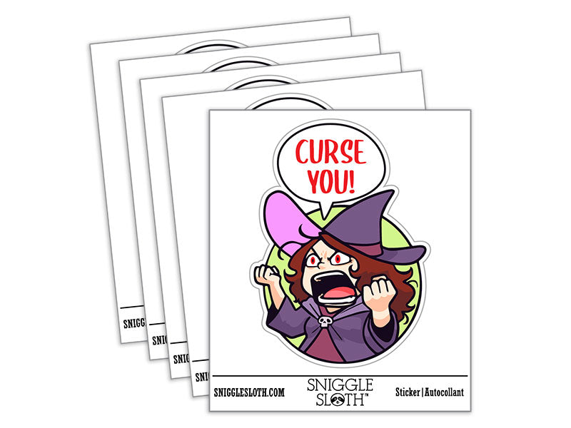 Water Bottle Sticker Set Curse You Angry Cartoon Witch Halloween Cute Waterproof Vinyl Stickers Pack Decal, Skateboard, Laptop, Car, Window, Bumper - 5 Pack