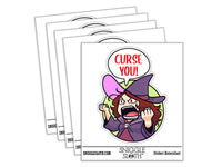 Water Bottle Sticker Set Curse You Angry Cartoon Witch Halloween Cute Waterproof Vinyl Stickers Pack Decal, Skateboard, Laptop, Car, Window, Bumper - 5 Pack