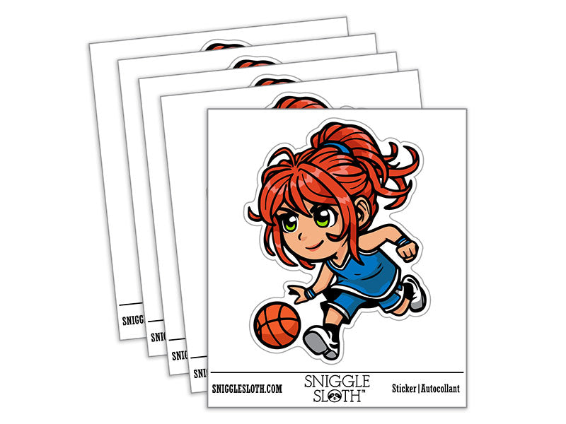 Water Bottle Sticker Set Cute Basketball Girl Chibi Sports Cute Waterproof Vinyl Stickers Pack Decal, Skateboard, Laptop, Car, Window, Bumper - 5 Pack