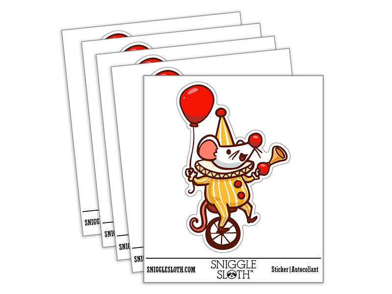 Water Bottle Sticker Set Cute Circus Mouse Unicycle Balloon Horn Cute Waterproof Vinyl Stickers Pack Decal, Skateboard, Laptop, Car, Window, Bumper - 5 Pack