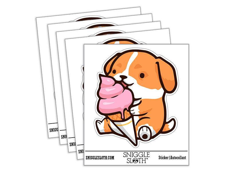 Water Bottle Sticker Set Cute Puppy Dog Licking Ice Cream Cone Cute Waterproof Vinyl Stickers Pack Decal, Skateboard, Laptop, Car, Window, Bumper - 5 Pack