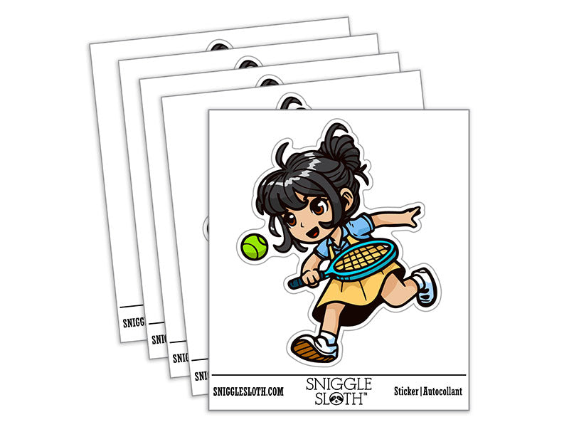 Water Bottle Sticker Set Cute Tennis Girl Ball Chibi Sports Cute Waterproof Vinyl Stickers Pack Decal, Skateboard, Laptop, Car, Window, Bumper - 5 Pack