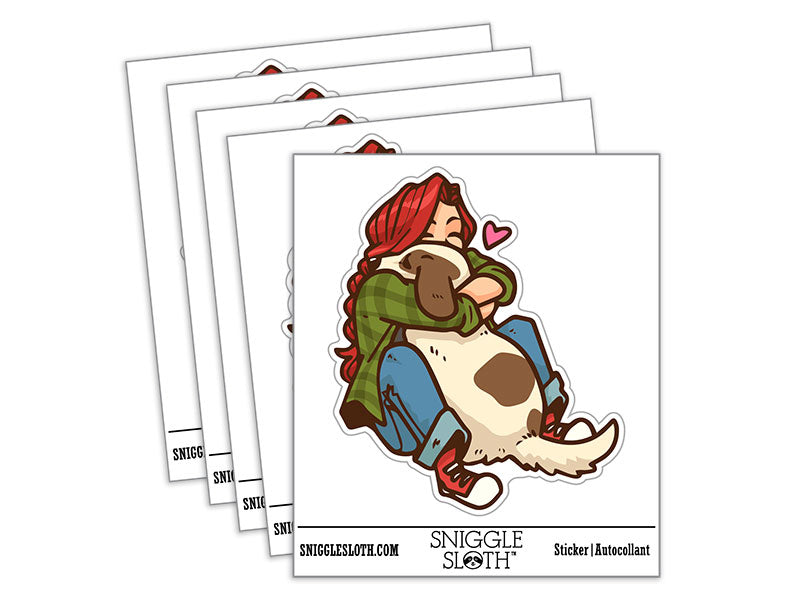 Water Bottle Sticker Set Girl Hugging Pet Dog Love Cute Waterproof Vinyl Stickers Pack Decal, Skateboard, Laptop, Car, Window, Bumper - 5 Pack
