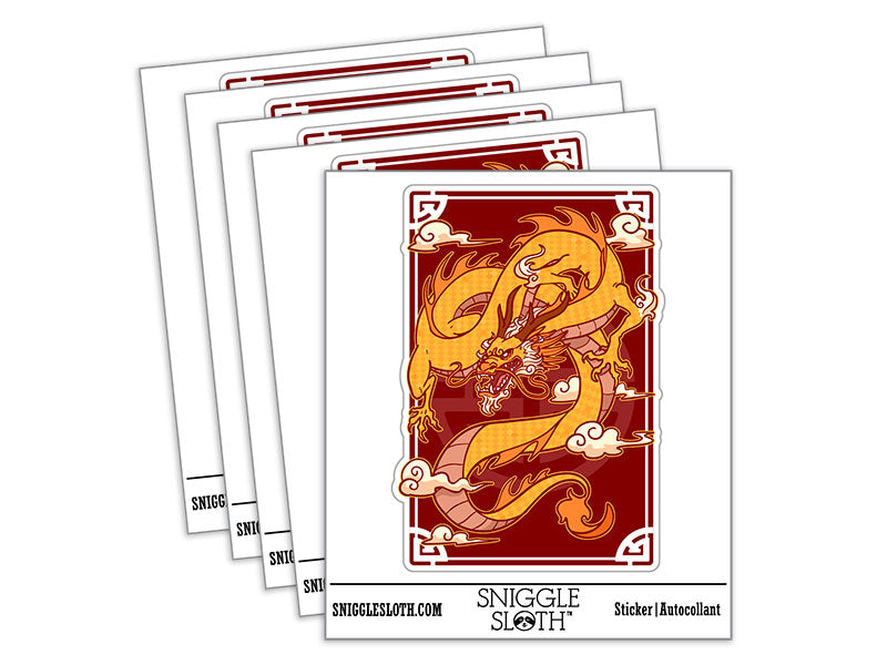 Water Bottle Sticker Set Gold Chinese Dragon Symbol of Power Prosperity Cute Waterproof Vinyl Stickers Pack Decal, Skateboard, Laptop, Car, Window, Bumper - 5 Pack