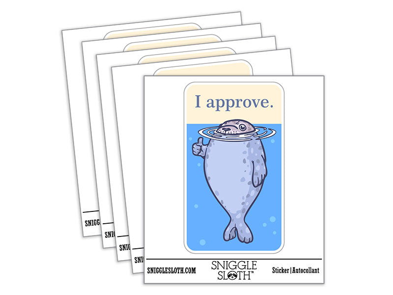 Water Bottle Sticker Set I Approve Seal In Water Thumbs Up Cute Waterproof Vinyl Stickers Pack Decal, Skateboard, Laptop, Car, Window, Bumper - 5 Pack