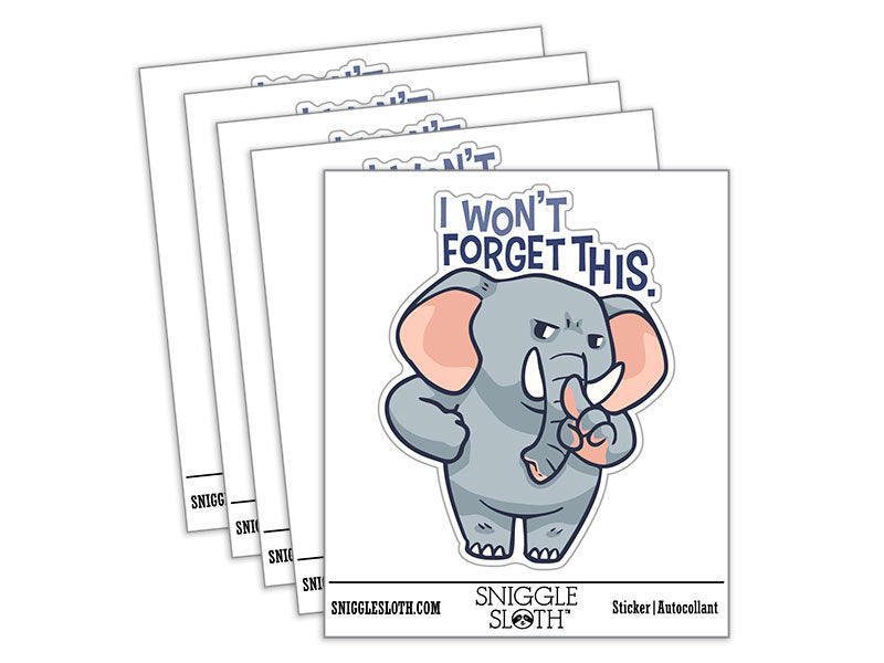 Water Bottle Sticker Set I Wont Forget This Elephant Cartoon Cute Waterproof Vinyl Stickers Pack Decal, Skateboard, Laptop, Car, Window, Bumper - 5 Pack