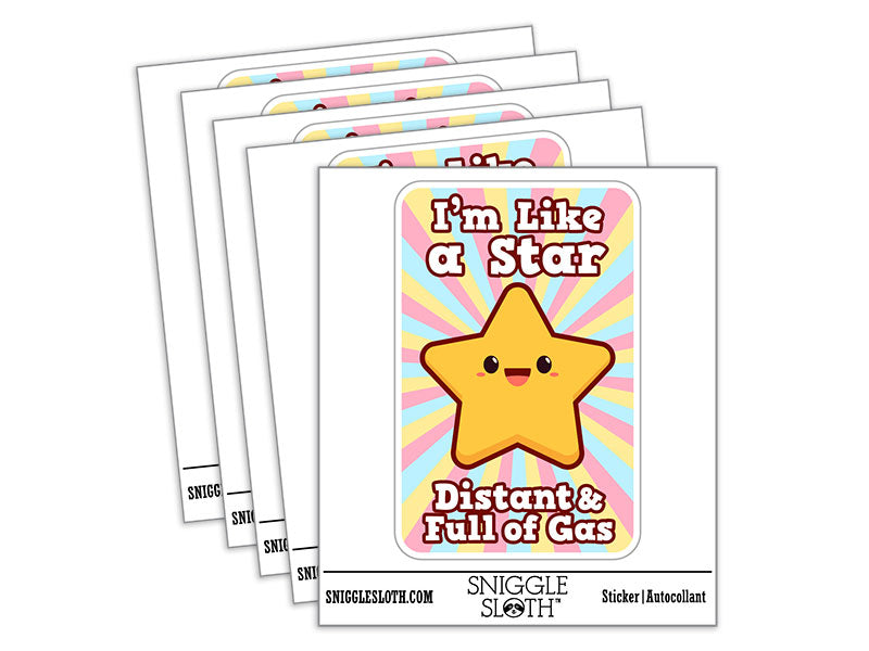Water Bottle Sticker Set I'm Like A Star Distant Full of Gas Funny Cute Waterproof Vinyl Stickers Pack Decal, Skateboard, Laptop, Car, Window, Bumper - 5 Pack