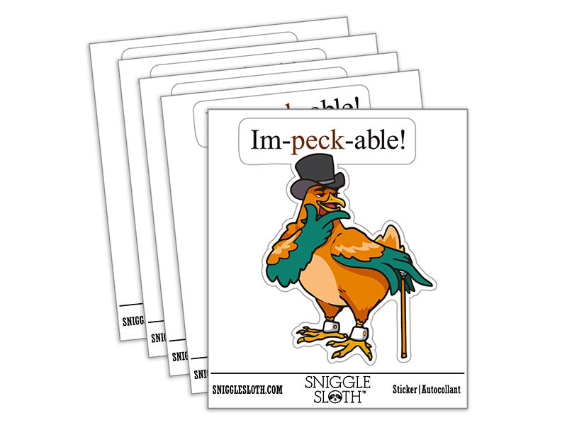 Water Bottle Sticker Set Impeccable Dapper Chicken Top Hat Cane Cute Waterproof Vinyl Stickers Pack Decal, Skateboard, Laptop, Car, Window, Bumper - 5 Pack