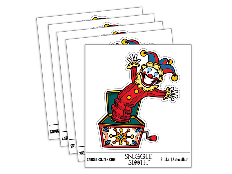 Water Bottle Sticker Set Jack-In-The-Box Circus Clown Toy Cute Waterproof Vinyl Stickers Pack Decal, Skateboard, Laptop, Car, Window, Bumper - 5 Pack