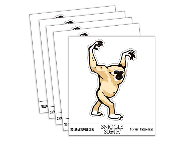 Water Bottle Sticker Set Lar Gibbon White-Handed Gibbon Primate Walking Cute Waterproof Vinyl Stickers Pack Decal, Skateboard, Laptop, Car, Window, Bumper - 5 Pack