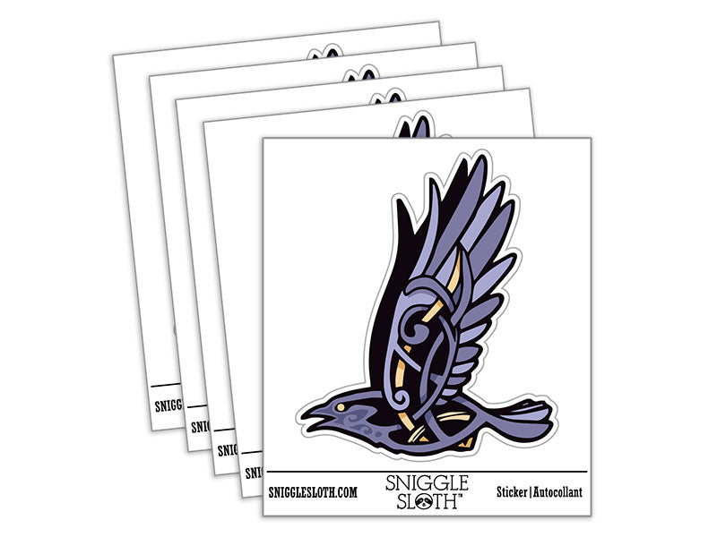 Water Bottle Sticker Set Norse Viking Rune Raven Crow Flying Bird Cute Waterproof Vinyl Stickers Pack Decal, Skateboard, Laptop, Car, Window, Bumper - 5 Pack
