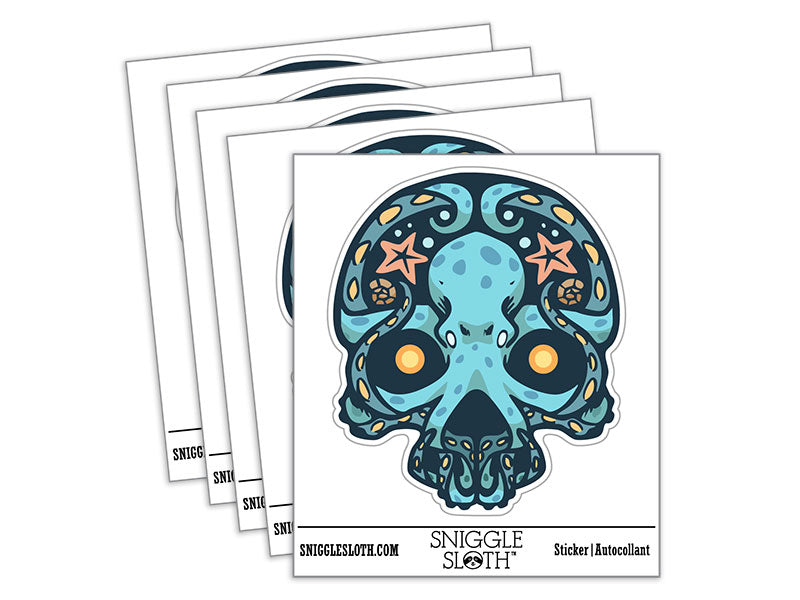 Water Bottle Sticker Set Octopus Skull Nautical Tentacles Cute Waterproof Vinyl Stickers Pack Decal, Skateboard, Laptop, Car, Window, Bumper - 5 Pack