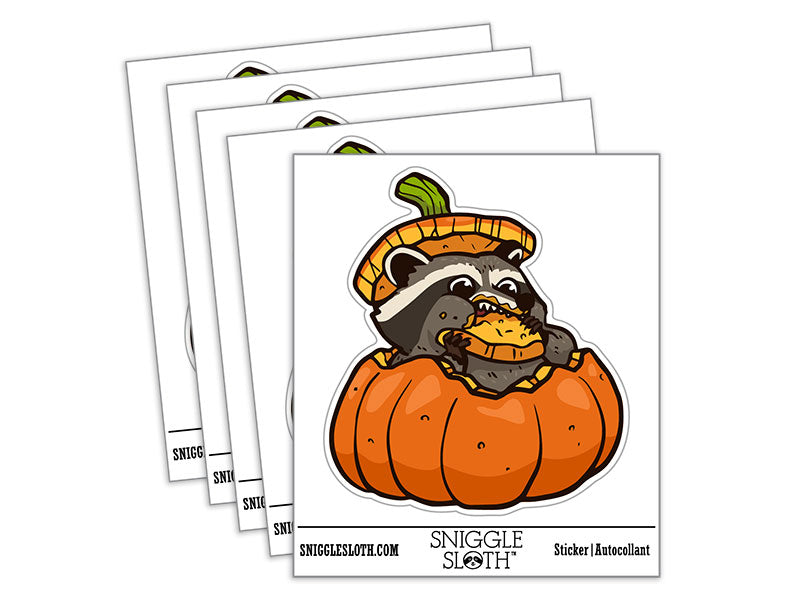 Water Bottle Sticker Set Raccoon Eating Pumpkin Fall Harvest Season Cute Waterproof Vinyl Stickers Pack Decal, Skateboard, Laptop, Car, Window, Bumper - 5 Pack