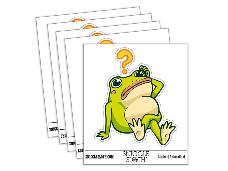 Water Bottle Sticker Set Silly Confused Frog Question Mark Cute Waterproof Vinyl Stickers Pack Decal, Skateboard, Laptop, Car, Window, Bumper - 5 Pack