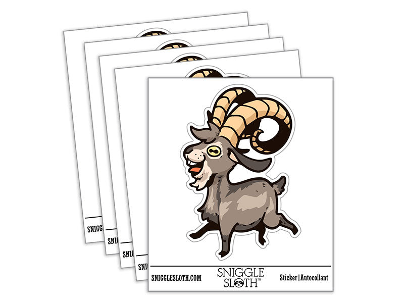 Water Bottle Sticker Set Silly Happy Goat with Big Horns Cute Waterproof Vinyl Stickers Pack Decal, Skateboard, Laptop, Car, Window, Bumper - 5 Pack