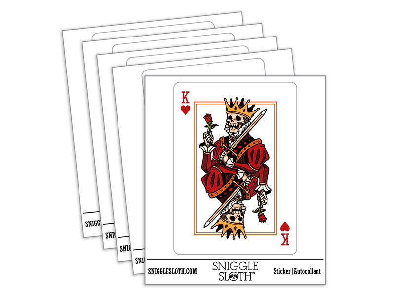 Water Bottle Sticker Set Skeleton King of Hearts Skull Playing Card Cute Waterproof Vinyl Stickers Pack Decal, Skateboard, Laptop, Car, Window, Bumper - 5 Pack