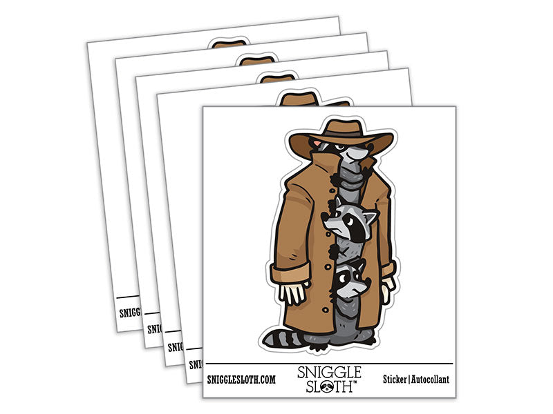 Water Bottle Sticker Set Three Raccoons In a Trench Coat Funny Cute Waterproof Vinyl Stickers Pack Decal, Skateboard, Laptop, Car, Window, Bumper - 5 Pack