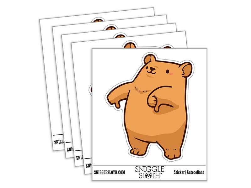 Water Bottle Sticker Set Thumbs Down Bear Cute Disagree Cute Waterproof Vinyl Stickers Pack Decal, Skateboard, Laptop, Car, Window, Bumper - 5 Pack