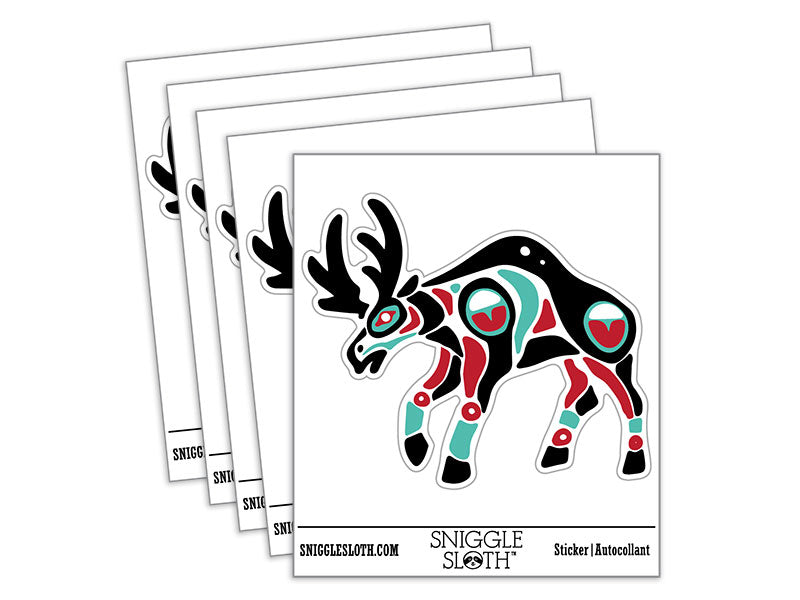 Water Bottle Sticker Set Tribal Native American Moose Totem Cute Waterproof Vinyl Stickers Pack Decal, Skateboard, Laptop, Car, Window, Bumper - 5 Pack