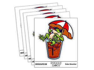 Water Bottle Sticker Set Vacation Frog Sitting In Drink Under Umbrella Cute Waterproof Vinyl Stickers Pack Decal, Skateboard, Laptop, Car, Window, Bumper - 5 Pack