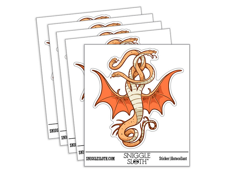 Water Bottle Sticker Set Winged Hydra Three Headed Snake Serpent Cute Waterproof Vinyl Stickers Pack Decal, Skateboard, Laptop, Car, Window, Bumper - 5 Pack