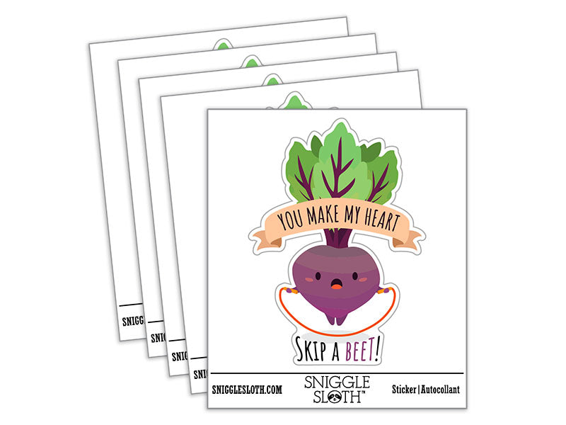 Water Bottle Sticker Set You Make My Heart Skip A Beet Jump Rope Cute Waterproof Vinyl Stickers Pack Decal, Skateboard, Laptop, Car, Window, Bumper - 5 Pack