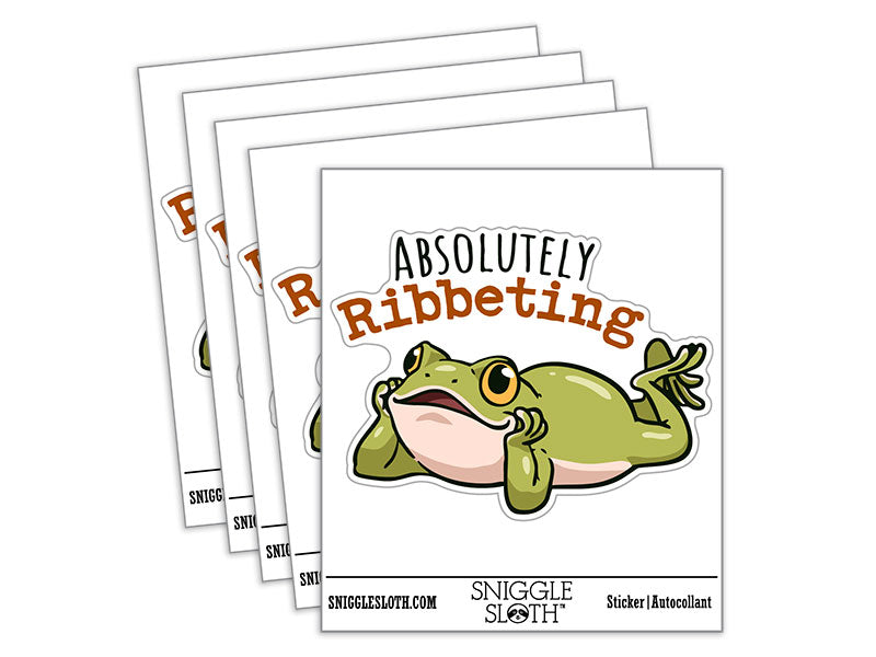 Absolutely Ribbeting Frog Funny Pun Compliment Waterproof Vinyl Phone Tablet Laptop Water Bottle Car Window Bumper Decal Sticker Set - 5 Pack