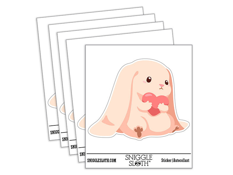Adorable Bunny Rabbit Clutching Heart Long Ears Waterproof Vinyl Phone Tablet Laptop Water Bottle Car Window Bumper Decal Sticker Set - 5 Pack