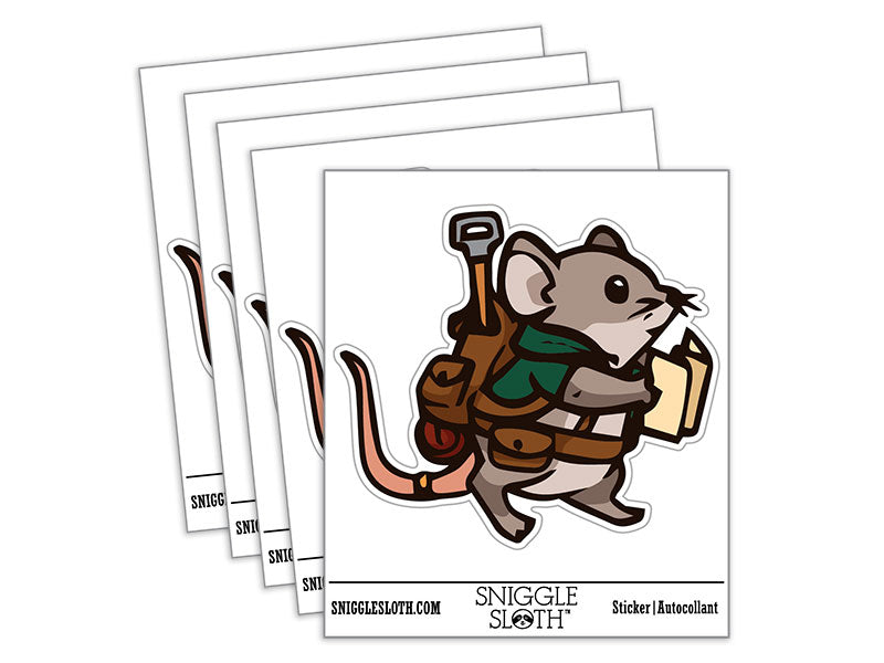 Adventurous Hiking Mouse with Map Backpack Waterproof Vinyl Phone Tablet Laptop Water Bottle Car Window Bumper Decal Sticker Set - 5 Pack