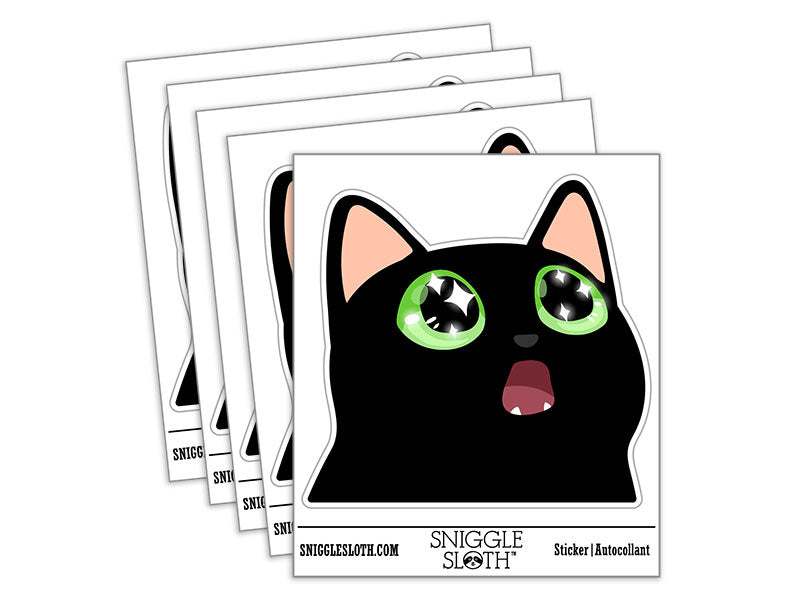 Amazed Cat with Sparkly Star Eyes Waterproof Vinyl Phone Tablet Laptop Water Bottle Car Window Bumper Decal Sticker Set - 5 Pack