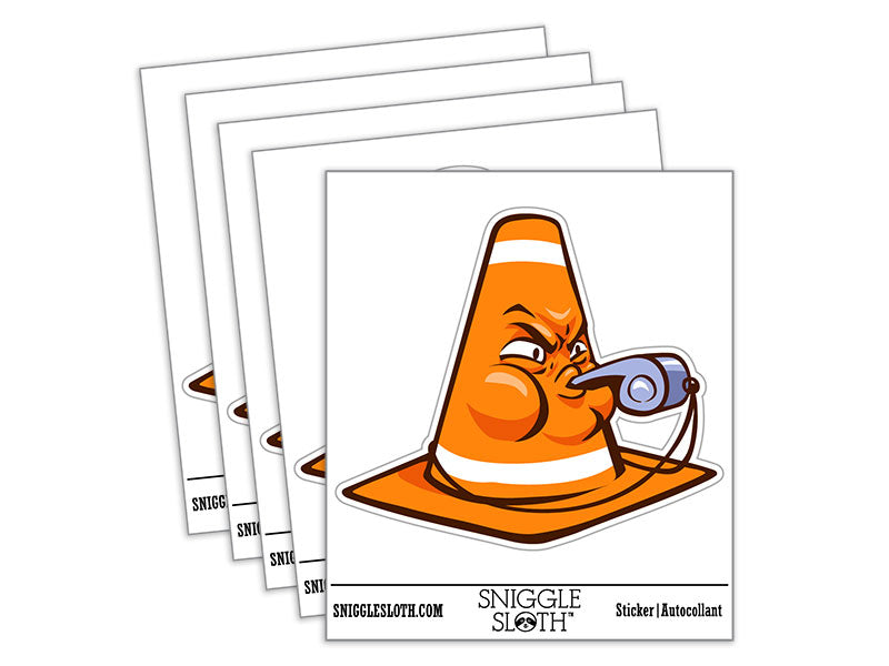 Angry Traffic Cone Blowing Whistle Waterproof Vinyl Phone Tablet Laptop Water Bottle Car Window Bumper Decal Sticker Set - 5 Pack